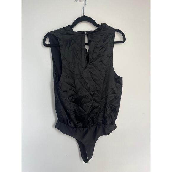 Cami NYC Black Bodysuit Women L Sleeveless Satin Thong Snap Back‎ - Picture 2 of 6